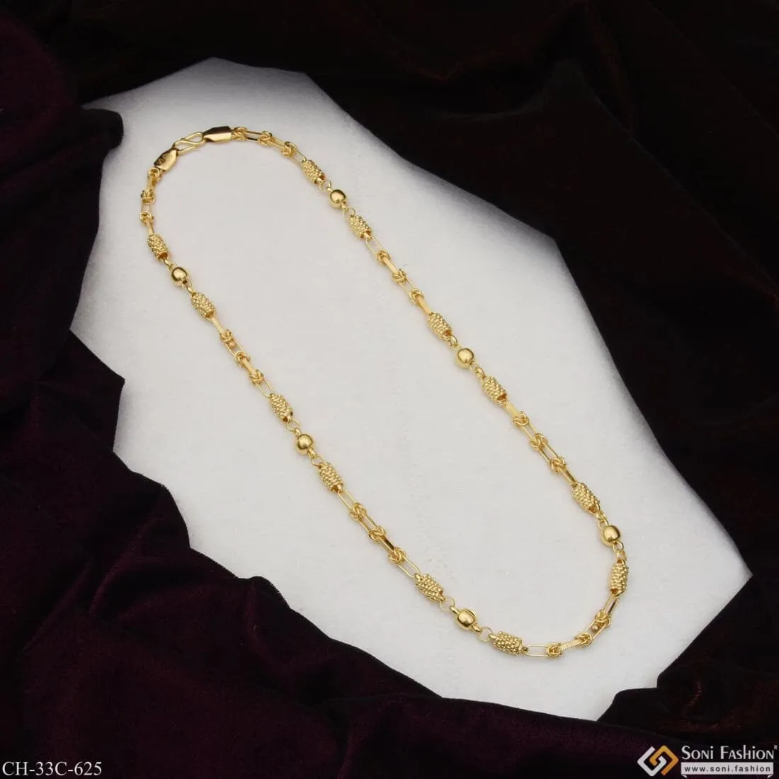 1 Gram Gold Plated Ball Stunning Design Superior Quality Chain for Men - Style C625