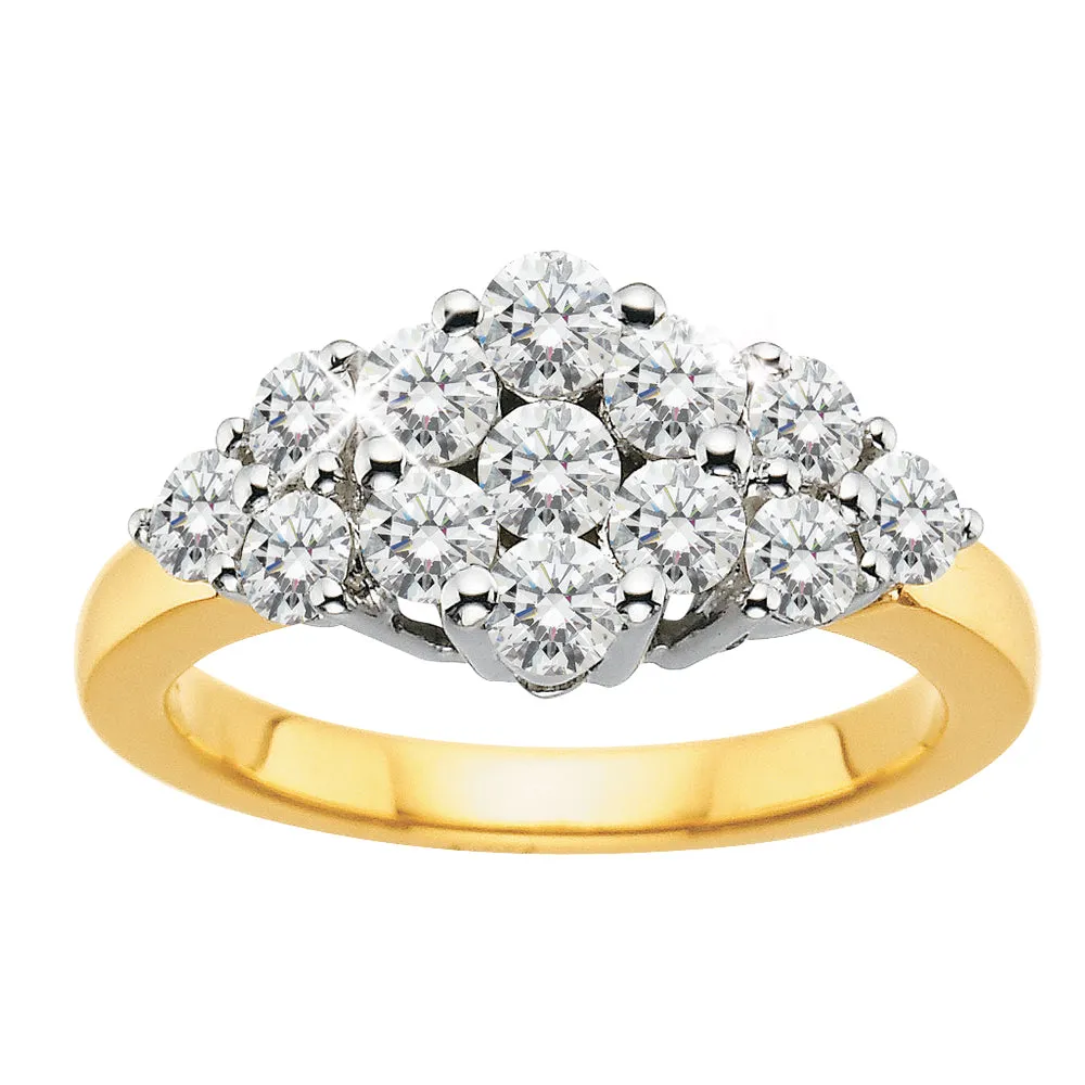 18ct Yellow Gold Cluster Ring with 1.00 Carat of Diamonds