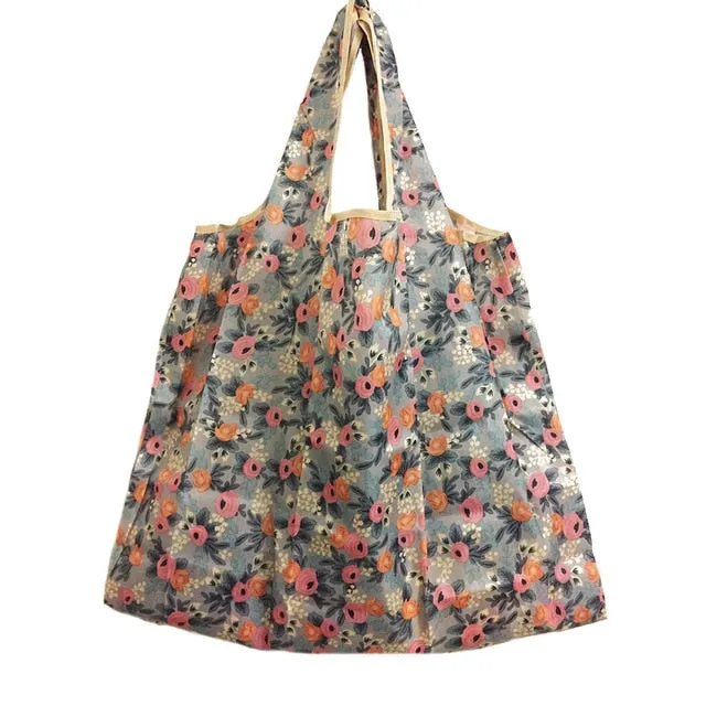 2018 New Lady Foldable Recycle Shopping Bag Eco Reusable Shopping Tote Bag Cartoon Floral Fruit