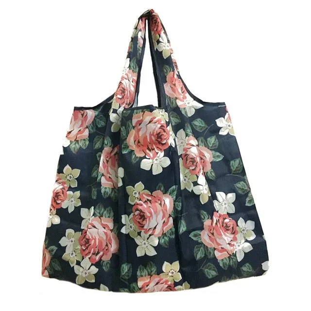 2018 New Lady Foldable Recycle Shopping Bag Eco Reusable Shopping Tote Bag Cartoon Floral Fruit