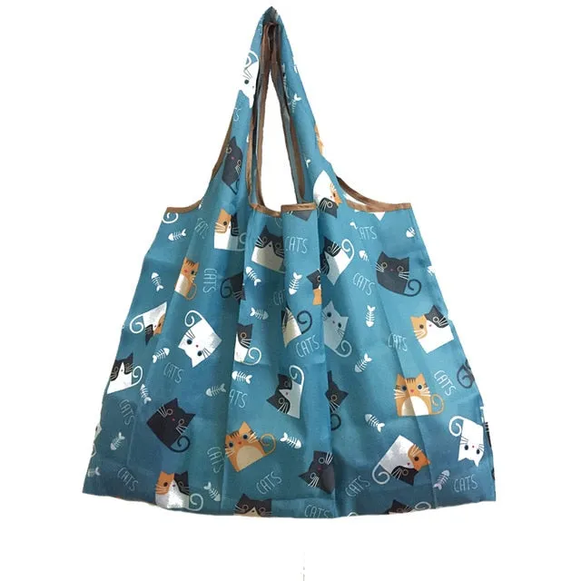 2018 New Lady Foldable Recycle Shopping Bag Eco Reusable Shopping Tote Bag Cartoon Floral Fruit