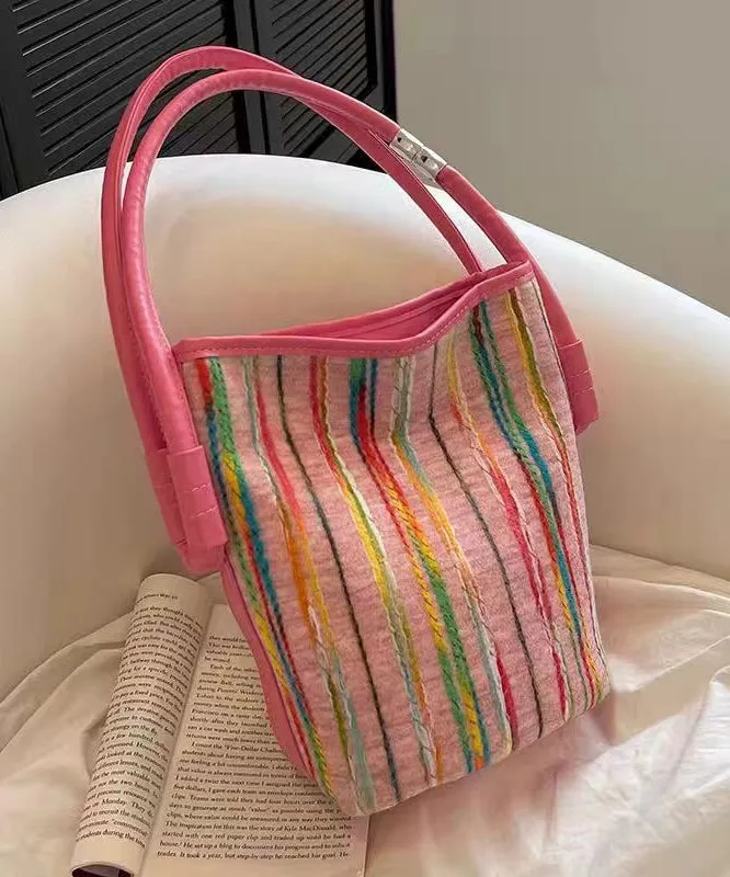 2024 New Minimalist Pink Striped Weaving Satchel Bag Handbag