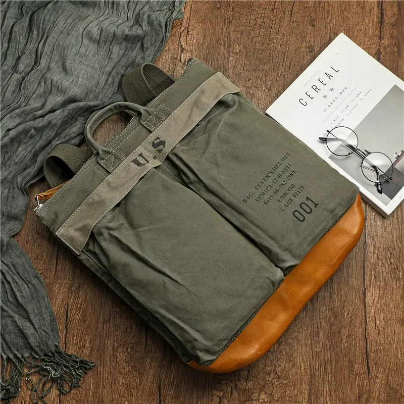 Army Green Canvas Mens Backpacks Canvas Satchel Backpack Canvas Army Backpack for Men