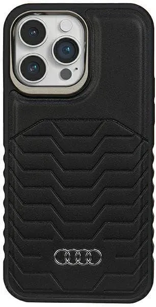 Audi Synthetic Leather Hard Case with MagSafe for iPhone 15 Pro Max 6.7" Black - AU-TPUPCMIP15PM-GT/D3-BK