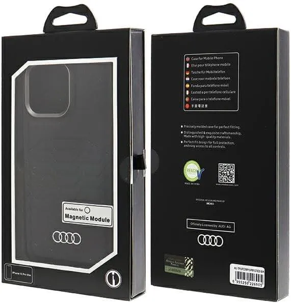 Audi Synthetic Leather Hard Case with MagSafe for iPhone 15 Pro Max 6.7" Black - AU-TPUPCMIP15PM-GT/D3-BK