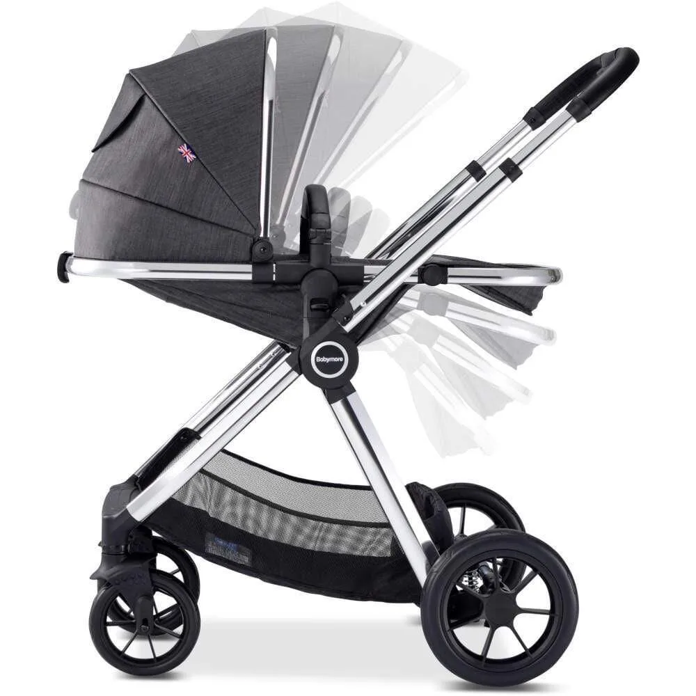 Babymore MeMore Pram & Pushchair 11 Piece - Chrome Slate