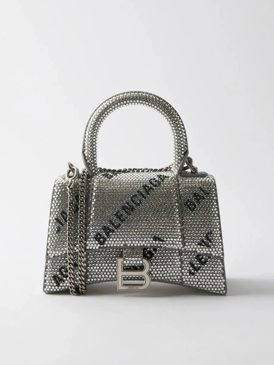 Balenciaga Logo Crystal Rhinestone Embellished XS Hourglass Bag