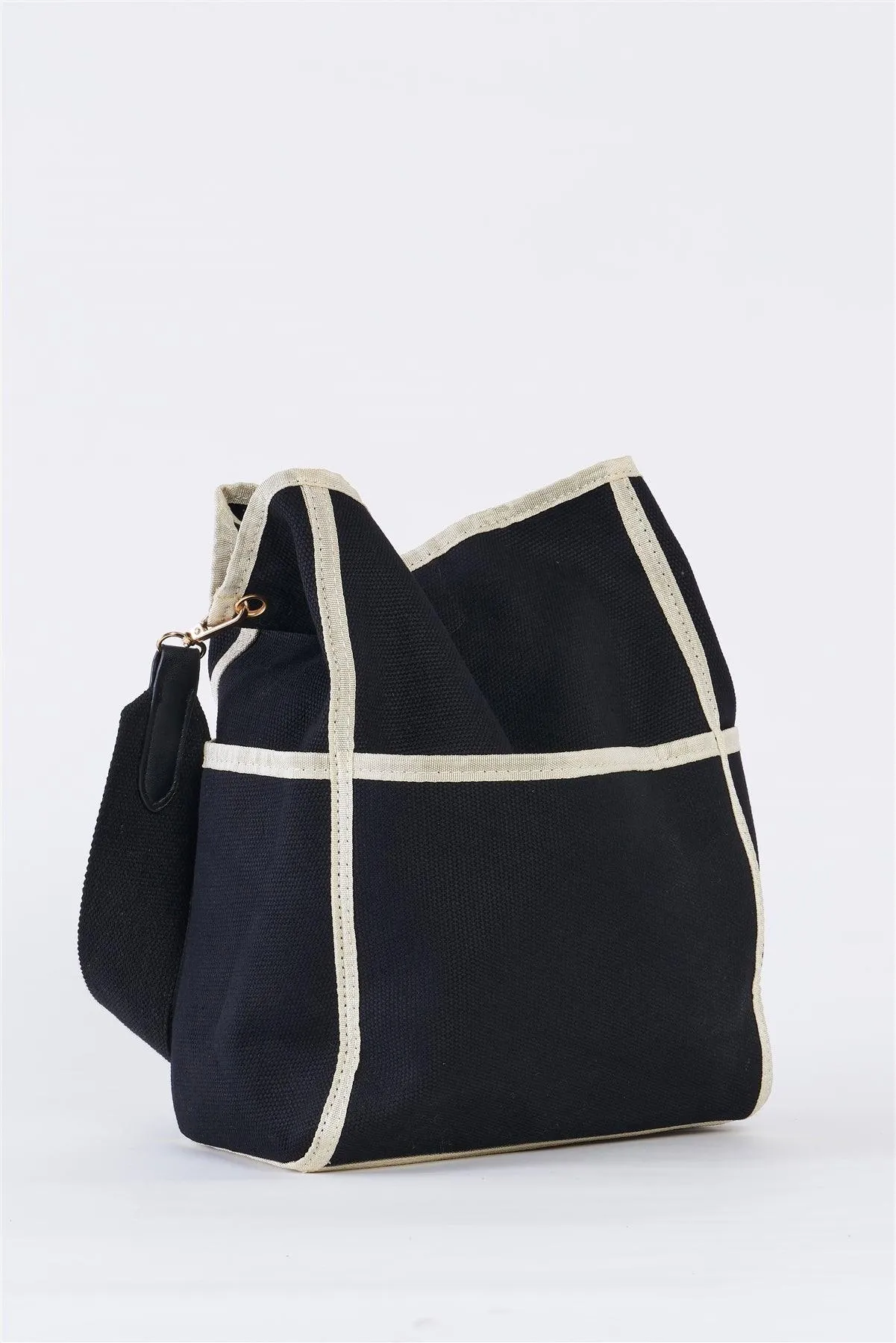 Black Canvas Hardware Belt Detail Shoulder Strap Tote Bag /1 Bag