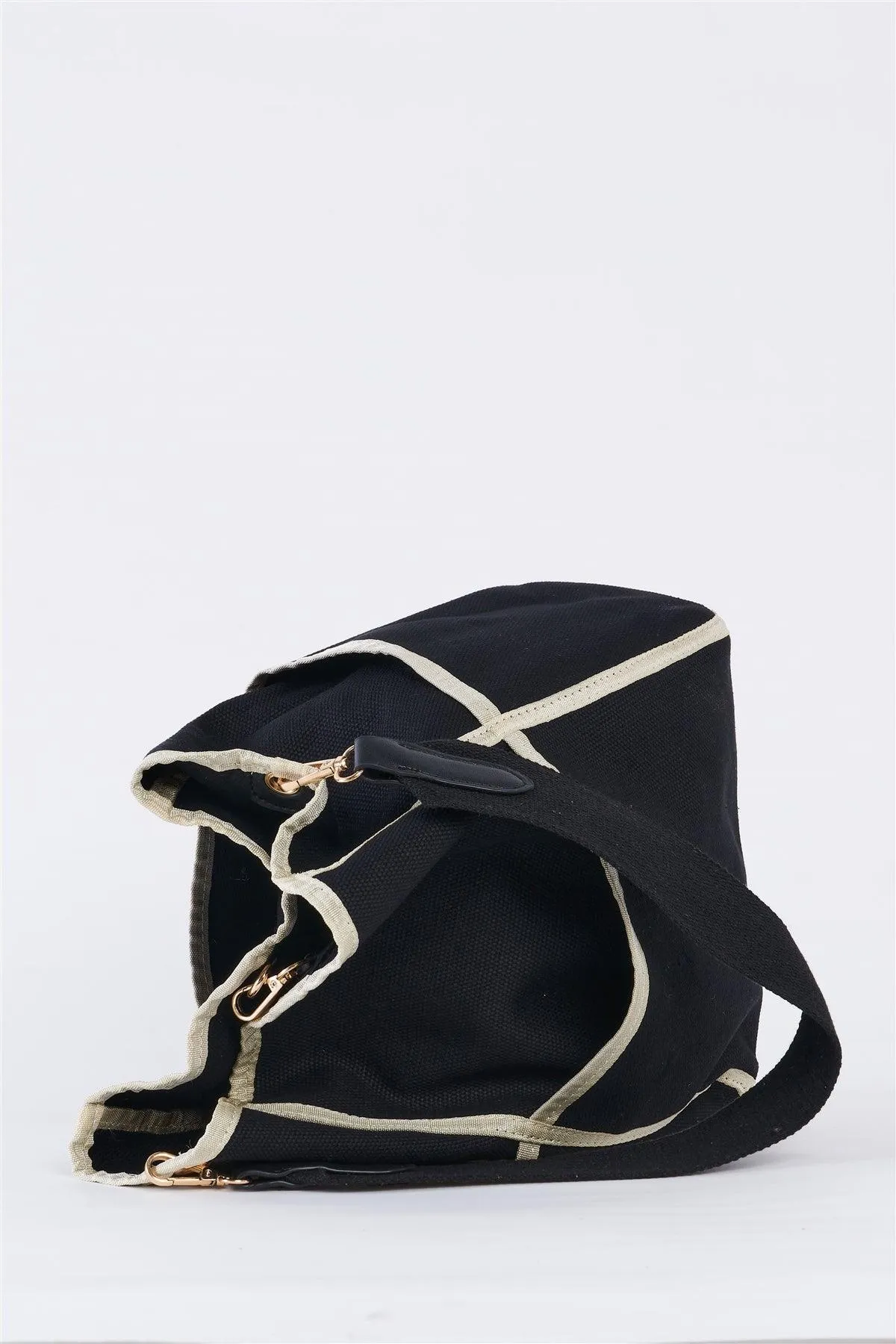 Black Canvas Hardware Belt Detail Shoulder Strap Tote Bag /1 Bag