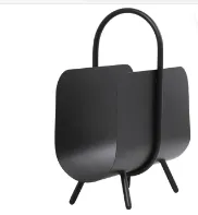 BLACK METAL CURVED MAGAZINE HOLDER WITH ARCHED HANDLE AND FLARED LEGS