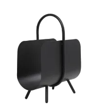 BLACK METAL CURVED MAGAZINE HOLDER WITH ARCHED HANDLE AND FLARED LEGS