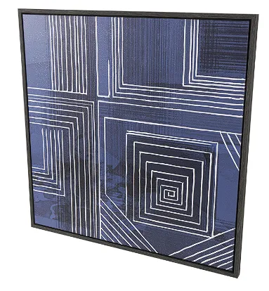 BLUE CANVAS GEOMETRIC FRAMED WALL ART WITH WHITE SQUARE OUTLINES, 40" X 2" X 40"