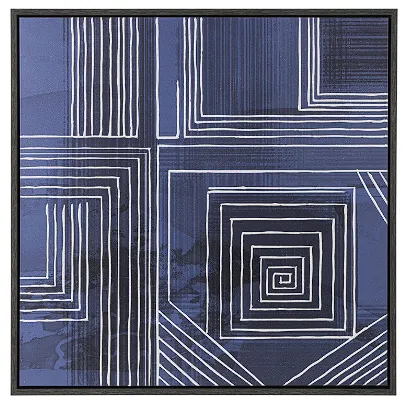 BLUE CANVAS GEOMETRIC FRAMED WALL ART WITH WHITE SQUARE OUTLINES, 40" X 2" X 40"