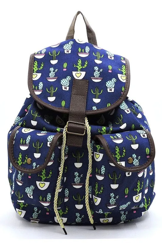 Cactus Printed Canvas Backpack