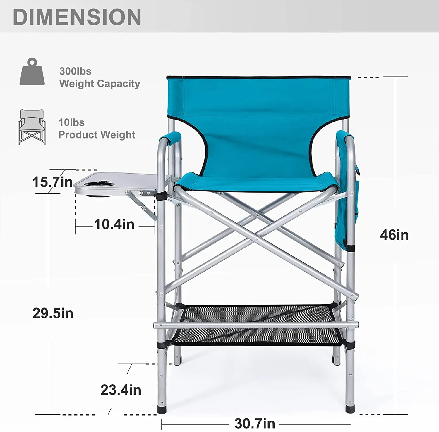 Camping Outdoor Folding Directors Chair, High Rocking Padded Set with Table Attached