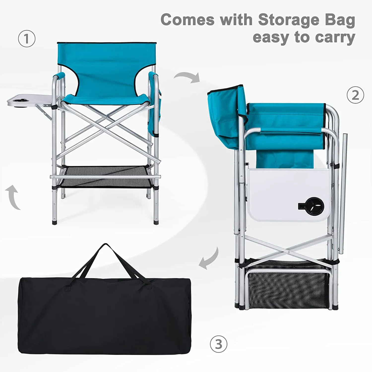 Camping Outdoor Folding Directors Chair, High Rocking Padded Set with Table Attached