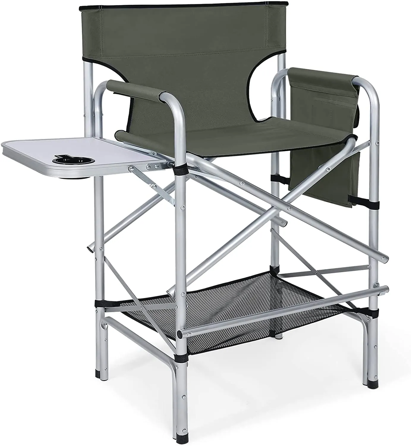 Camping Outdoor Folding Directors Chair, High Rocking Padded Set with Table Attached