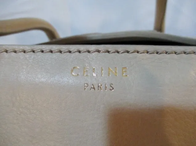 CELINE PARIS ITALY Leather MEDIUM SHOPPER Tote Bag TAUPE BROWN BEIGE