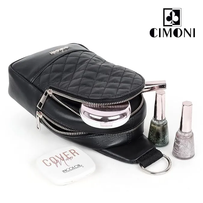 CIMONI Premium Genuine Leather Crossbody Bag Unisex Sling Bag Classy Trendy Crossbody Bag Shoulder Daytrip Travel Stylish Purse (Color - Black)