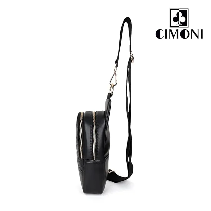 CIMONI Premium Genuine Leather Crossbody Bag Unisex Sling Bag Classy Trendy Crossbody Bag Shoulder Daytrip Travel Stylish Purse (Color - Black)