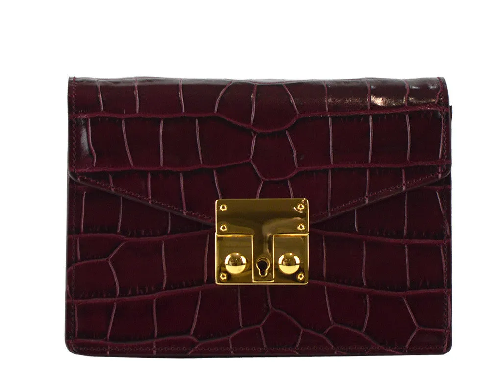 Coppelia Small Orinoco 'Croc' Print Calf Leather Shoulder Bag - Wine