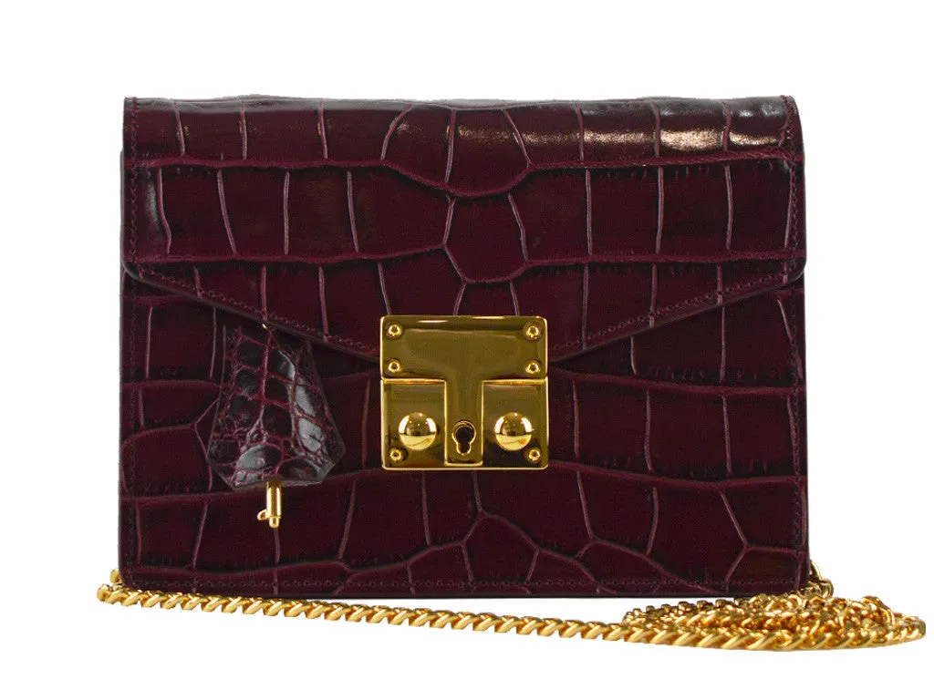 Coppelia Small Orinoco 'Croc' Print Calf Leather Shoulder Bag - Wine