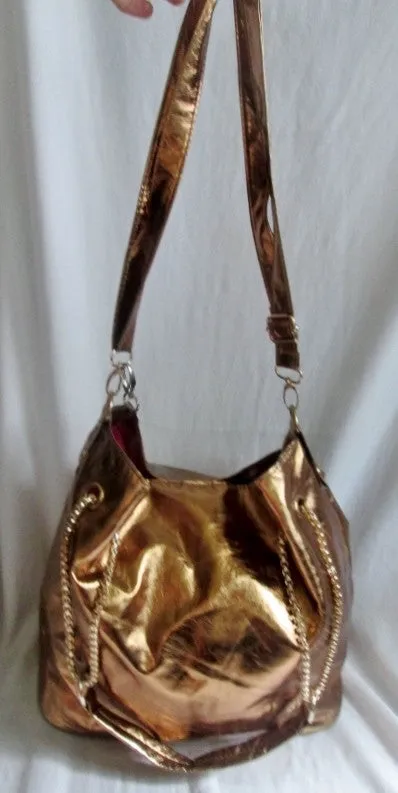 DEPECHE MODE NEW YORK Vegan Shoulder Bag Satchel Hobo GOLD COPPER METALLIC