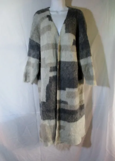 EILEEN FISHER Mohair Alpaca Cardigan Maxi Sweater Jacket GRAY XL Dress