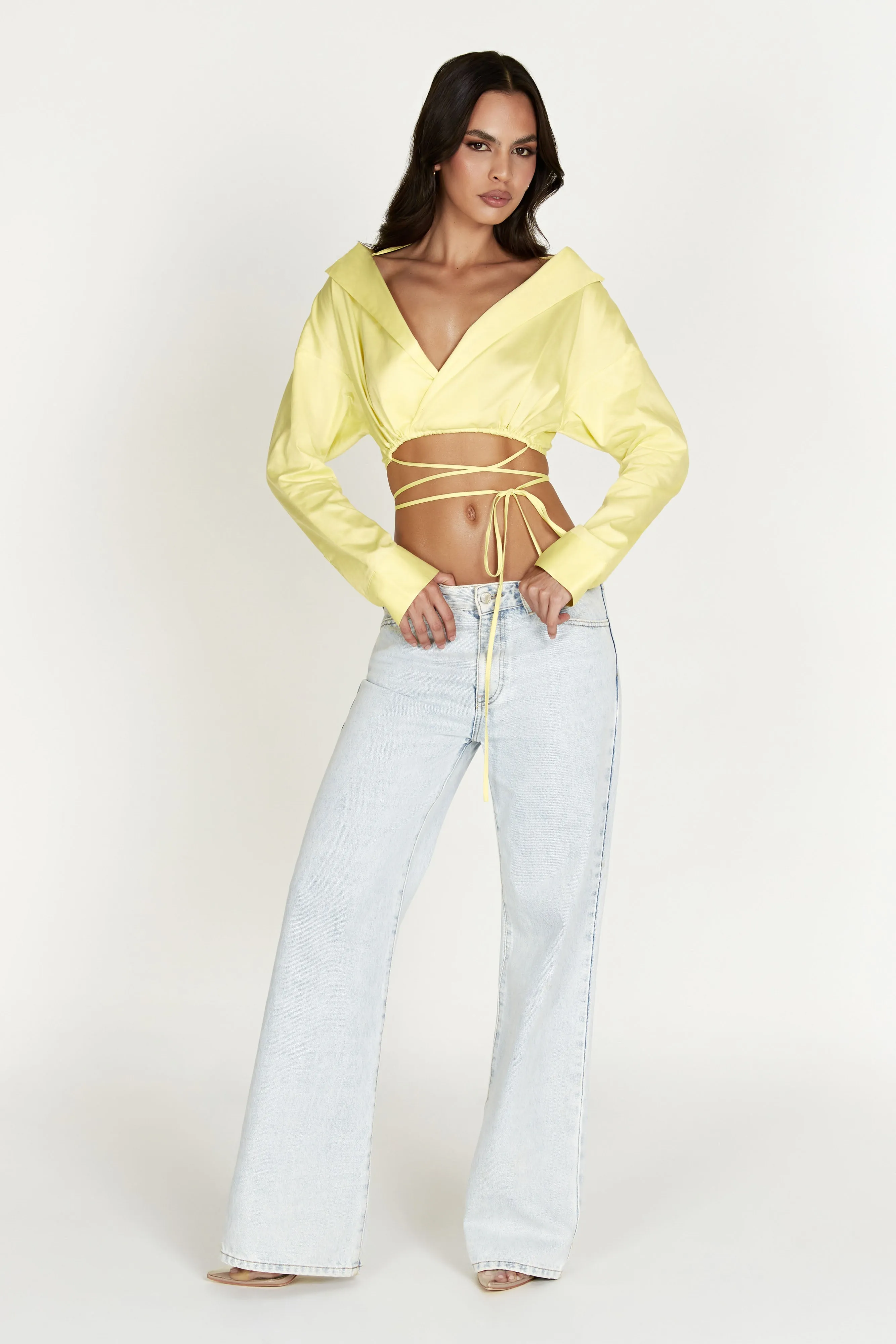 Freya Off Shoulder Long Sleeve Shirt - Lemon