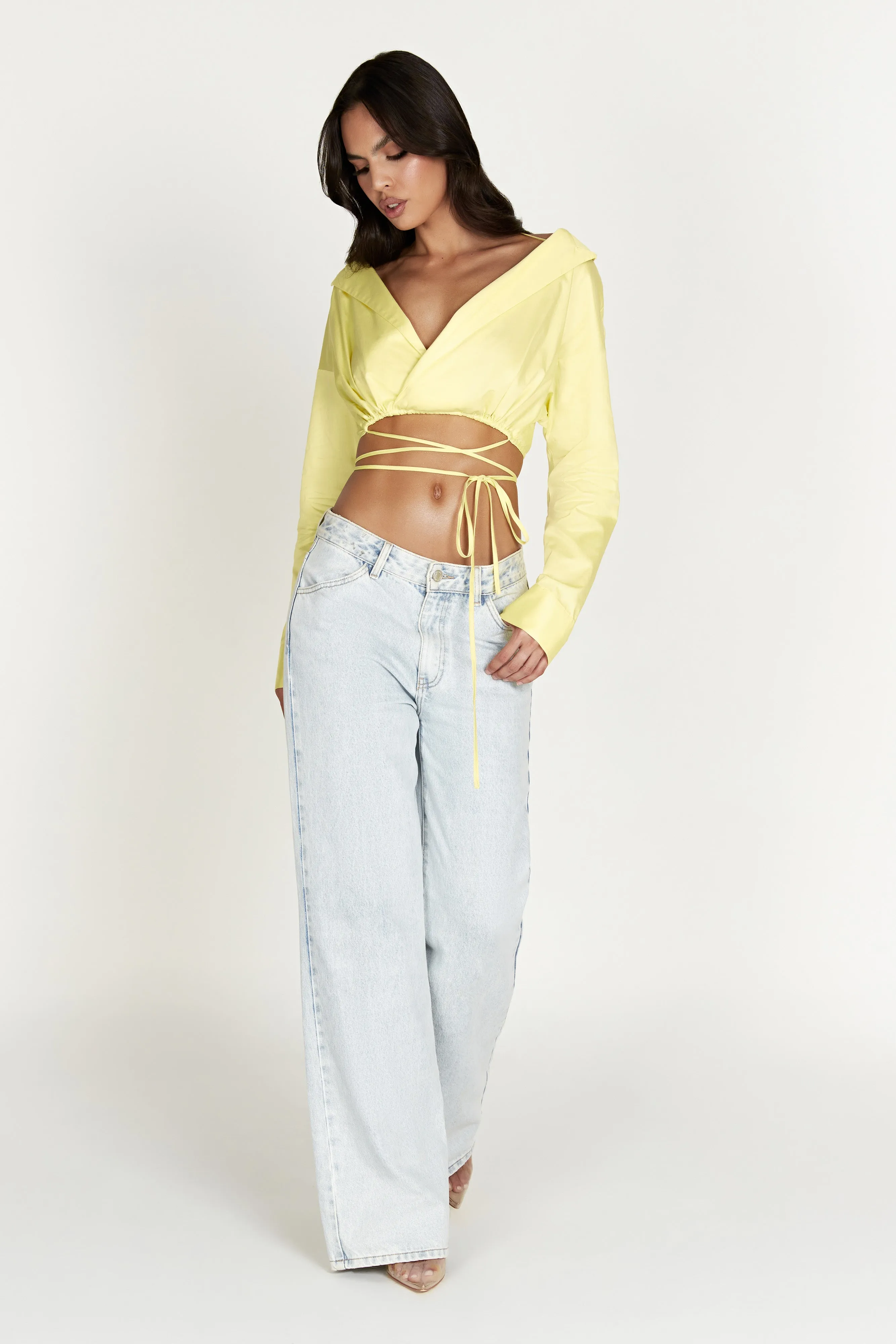 Freya Off Shoulder Long Sleeve Shirt - Lemon