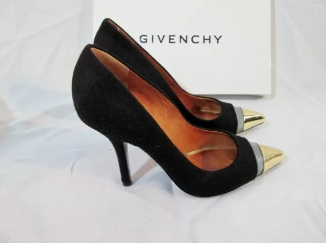 GIVENCHY WOOL MESH Stiletto Heel Pump Shoe 36 6 BLACK SILVER GOLD Womens