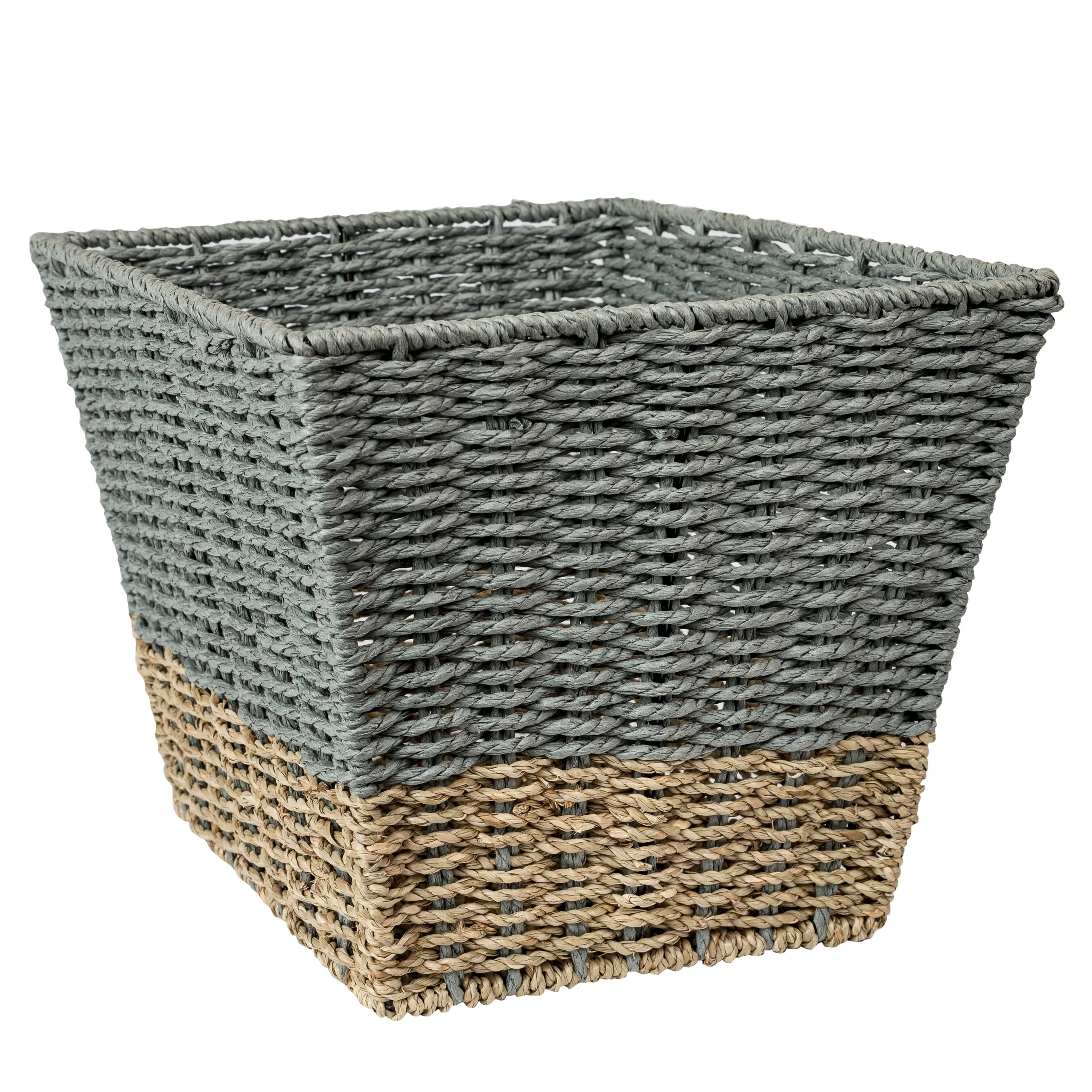 Gray/Natural Seagrass Square Nesting Baskets (Set of 3)