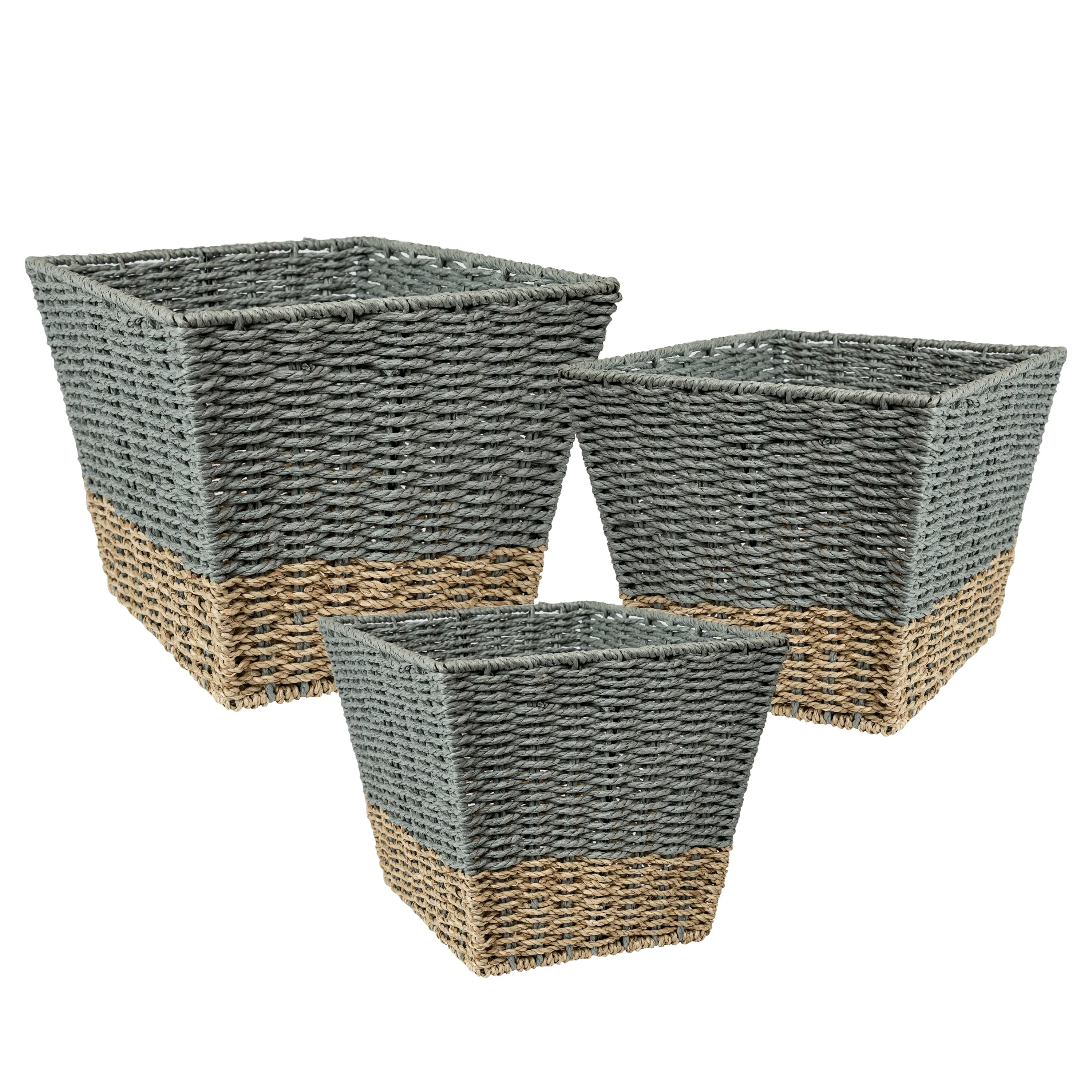 Gray/Natural Seagrass Square Nesting Baskets (Set of 3)