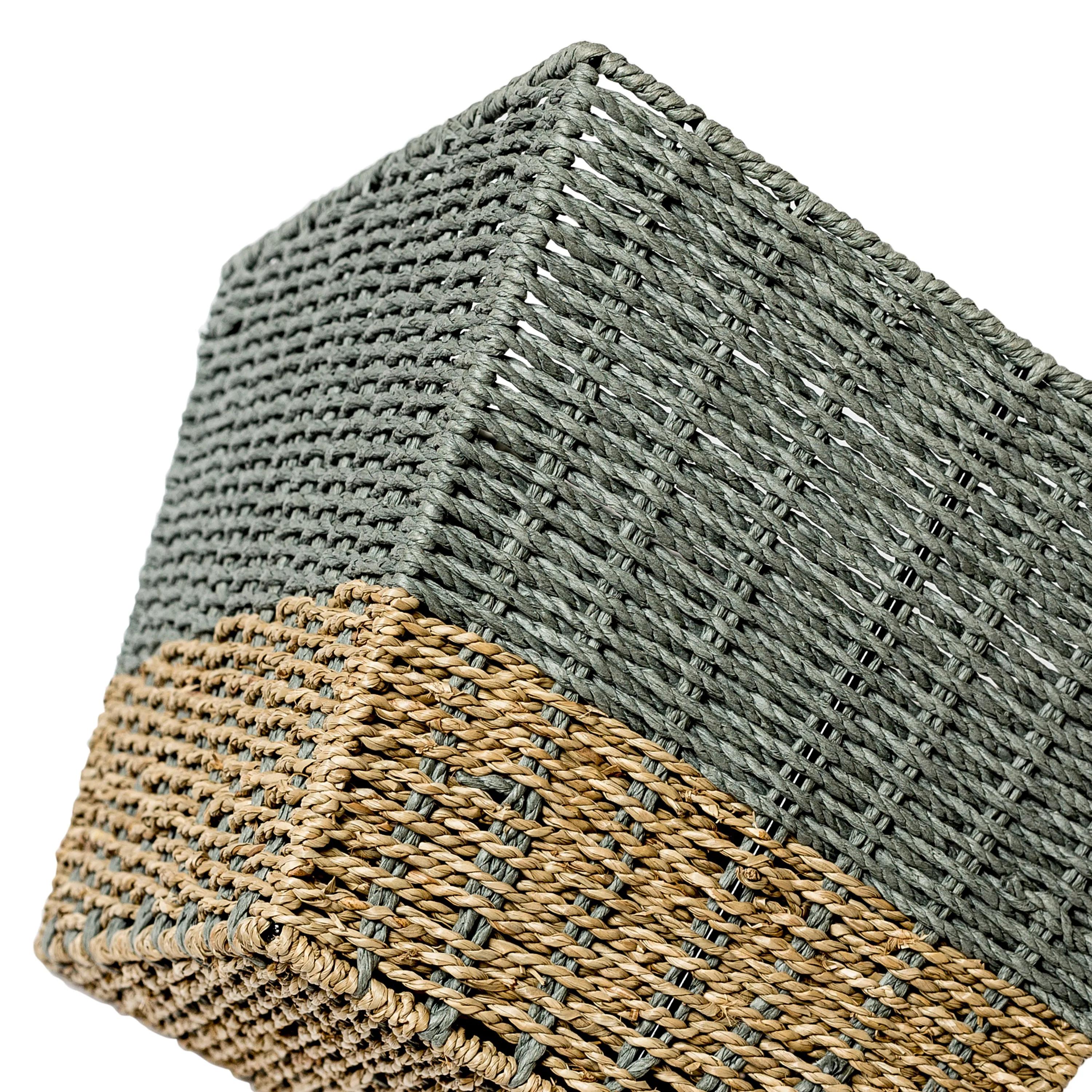 Gray/Natural Seagrass Square Nesting Baskets (Set of 3)