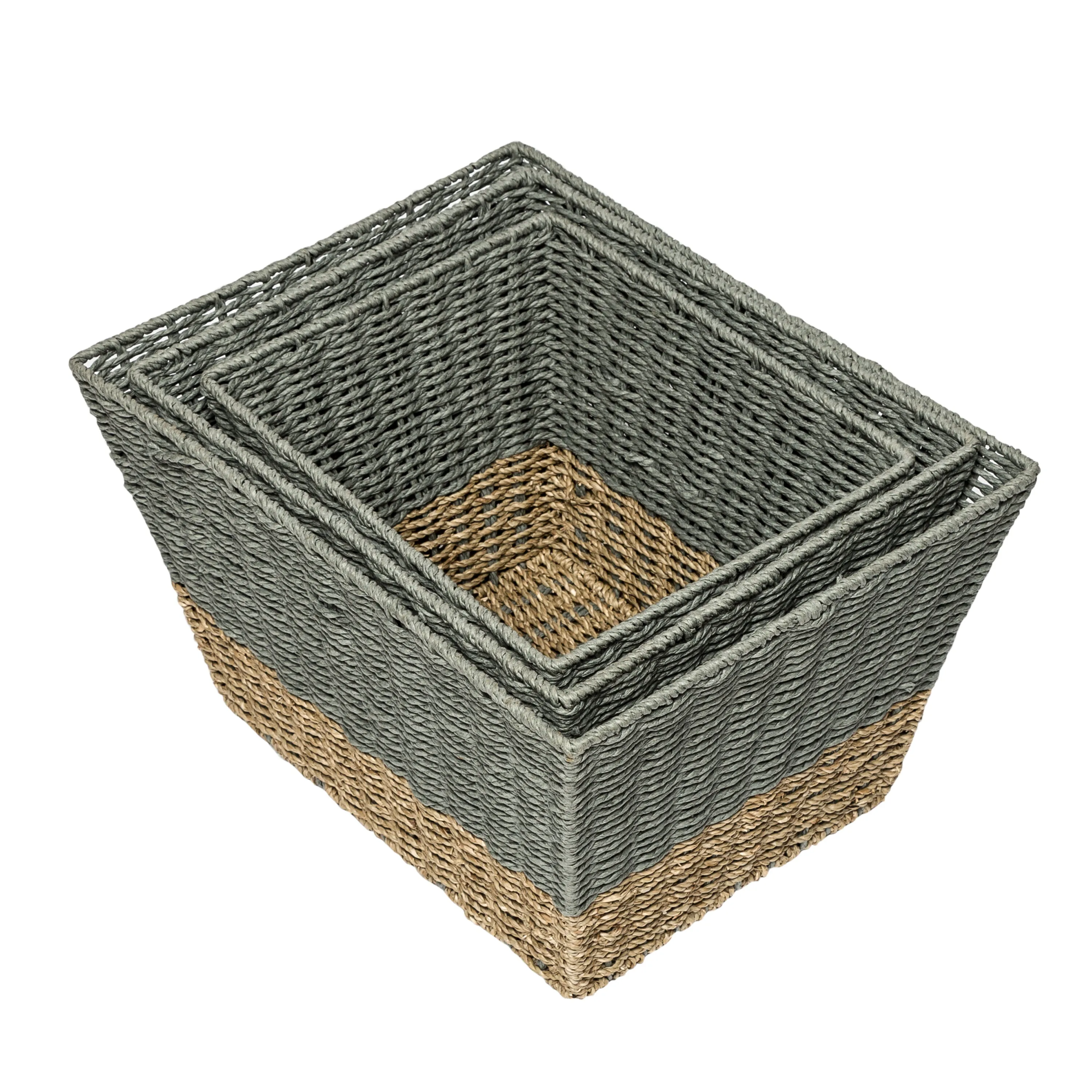 Gray/Natural Seagrass Square Nesting Baskets (Set of 3)