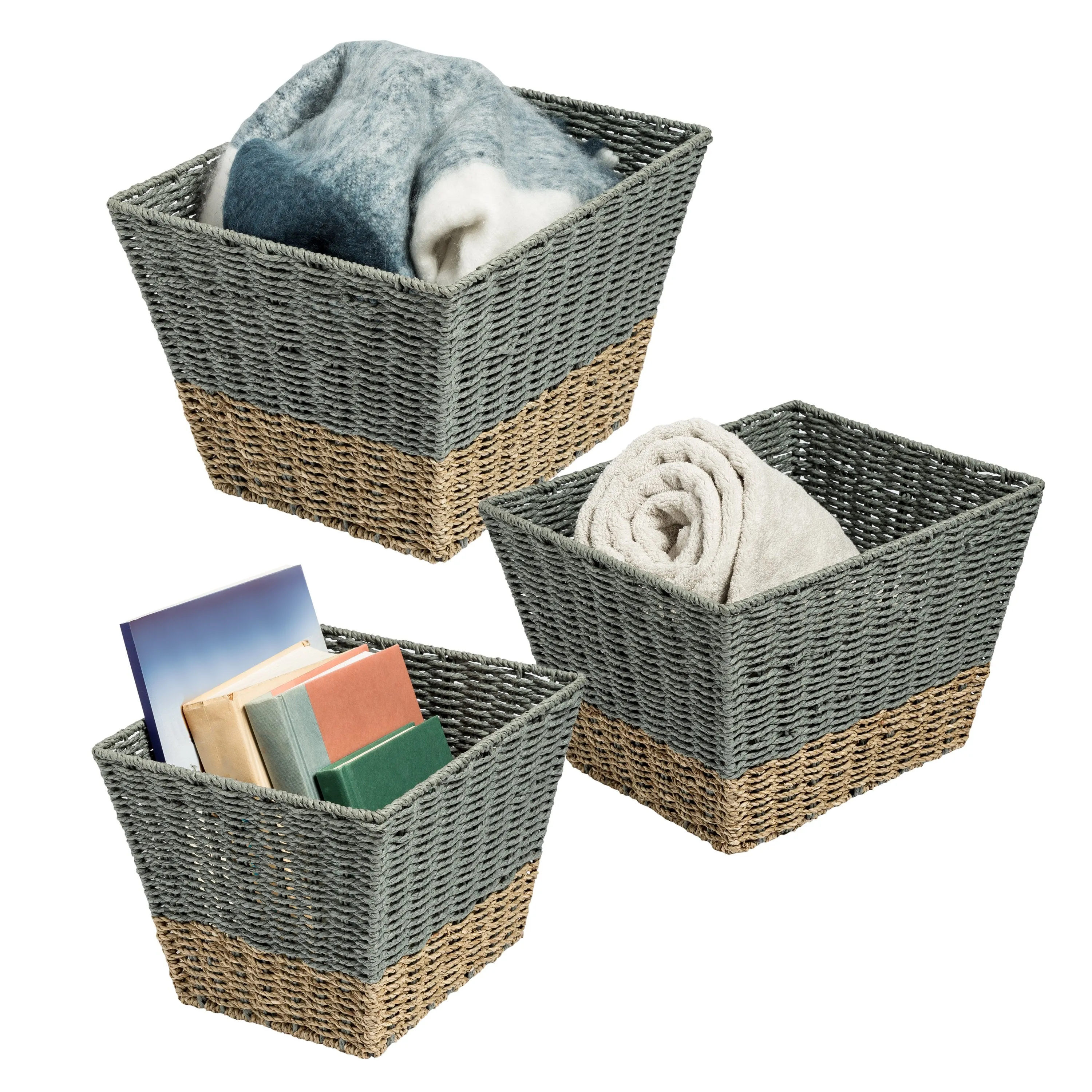 Gray/Natural Seagrass Square Nesting Baskets (Set of 3)