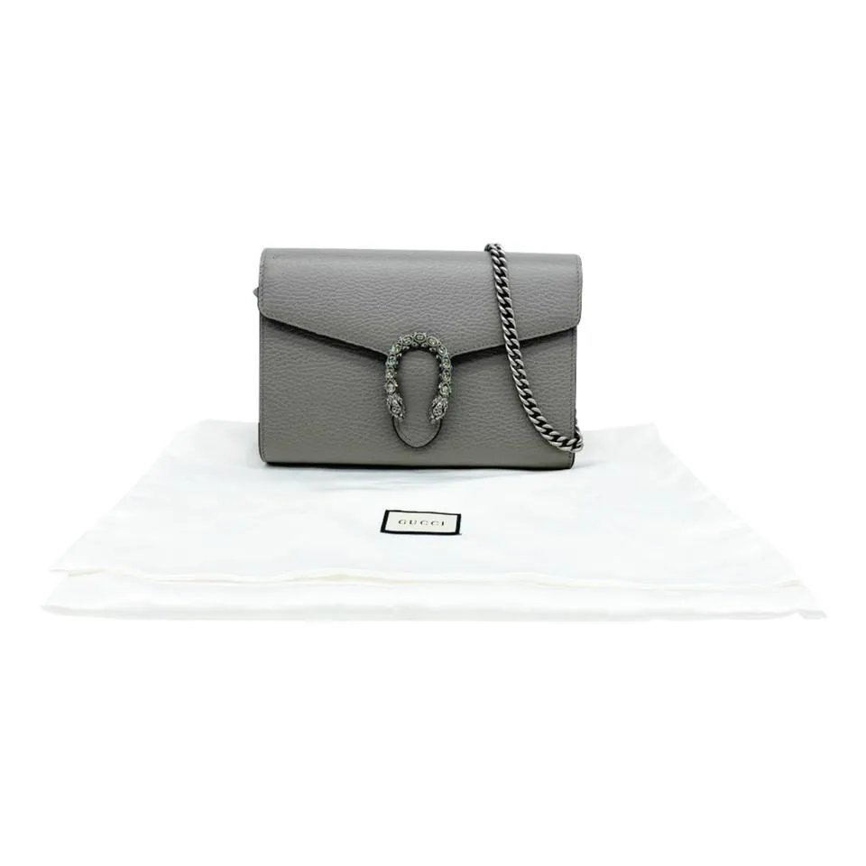 Gucci Chain Wallet Dionysus Mini Grey Leather Cross Body Bag