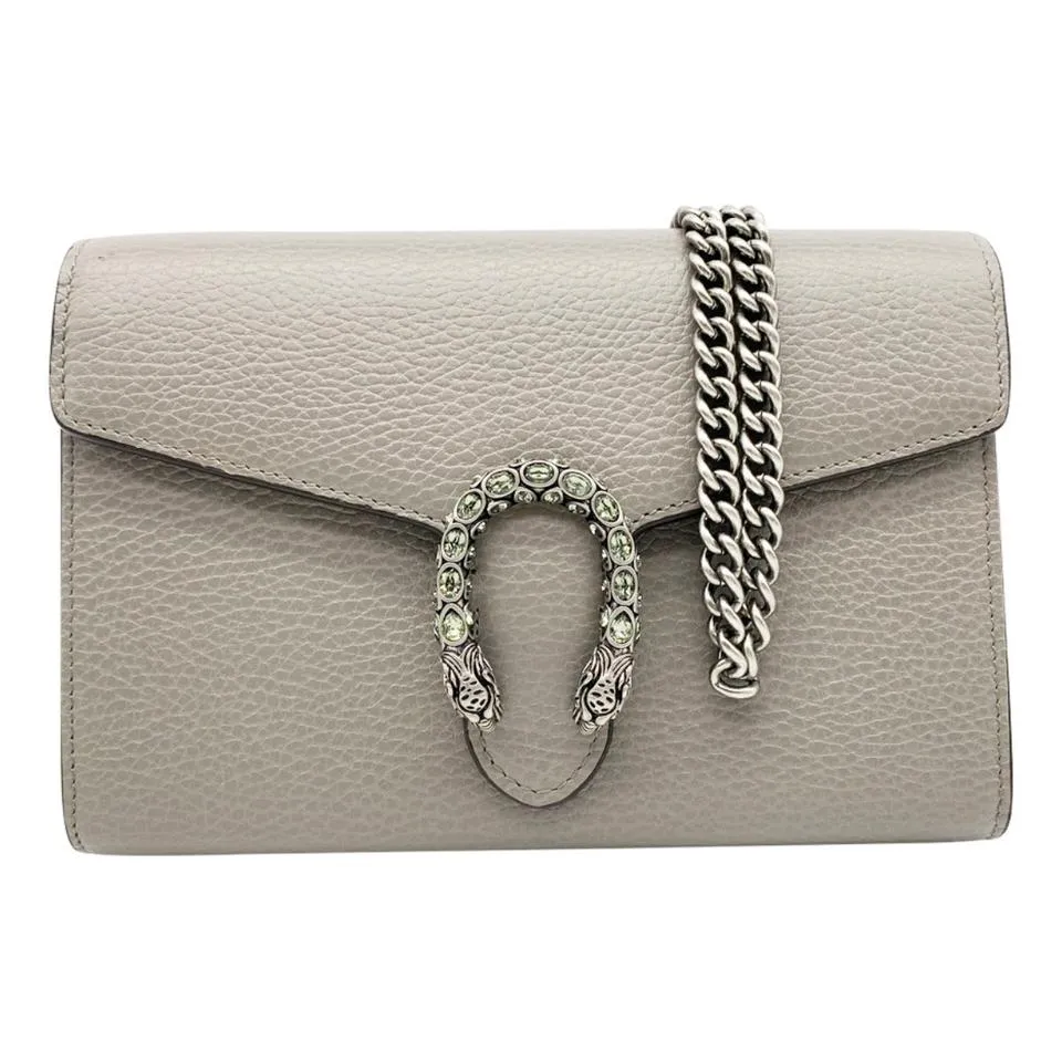 Gucci Chain Wallet Dionysus Mini Grey Leather Cross Body Bag