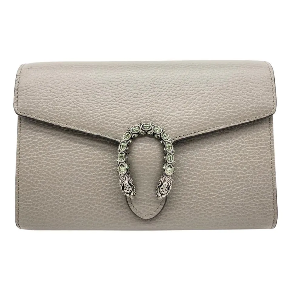 Gucci Chain Wallet Dionysus Mini Grey Leather Cross Body Bag