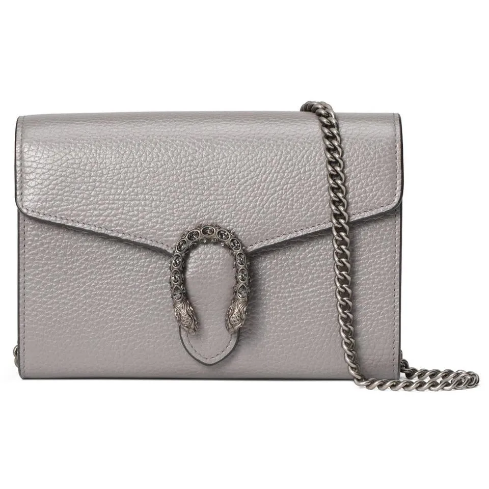 Gucci Chain Wallet Dionysus Mini Grey Leather Cross Body Bag