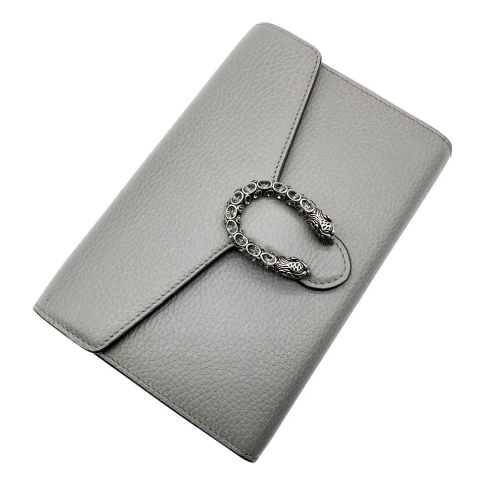 Gucci Chain Wallet Dionysus Mini Grey Leather Cross Body Bag