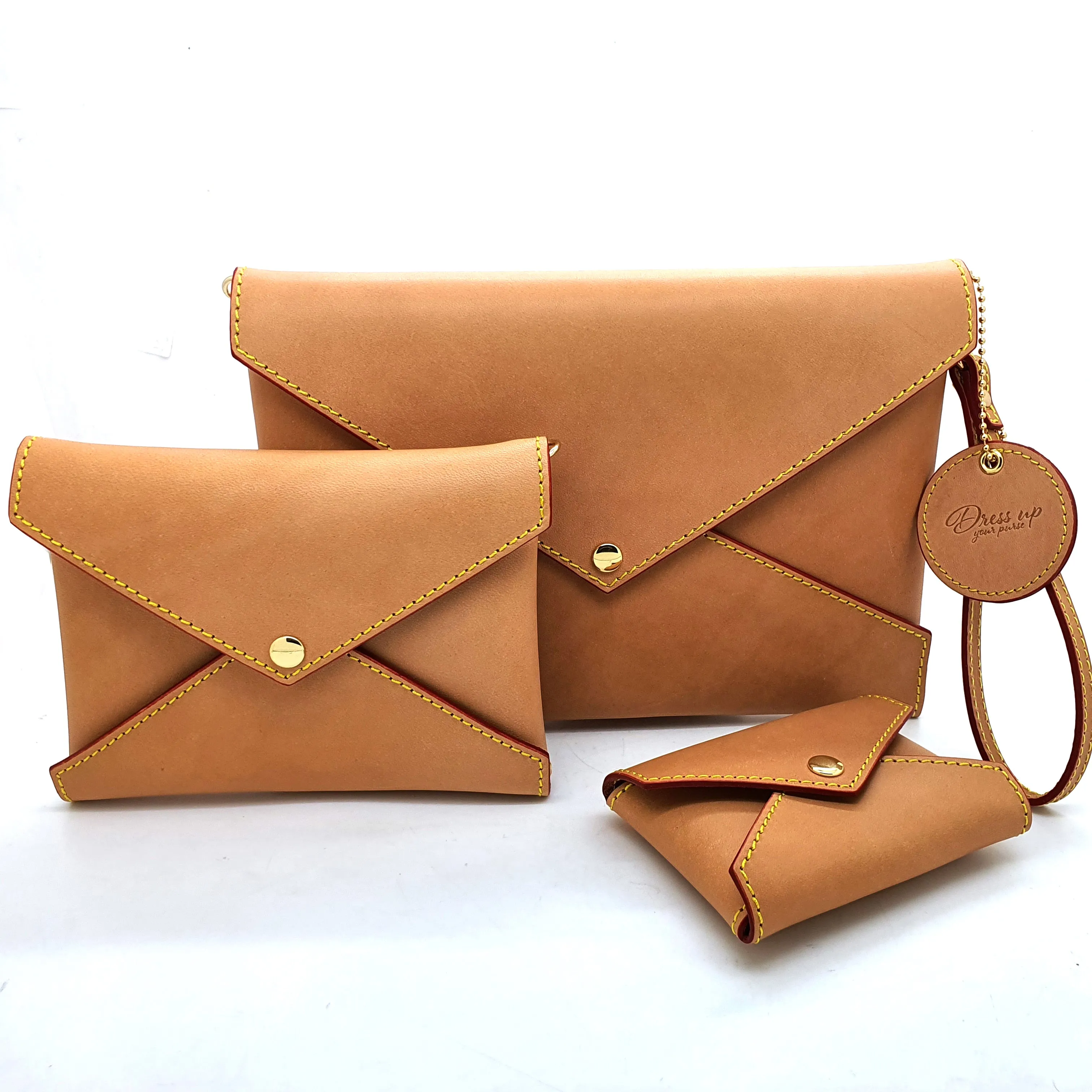 Honey Vachetta Leather - Envelope trio - Clutch Set