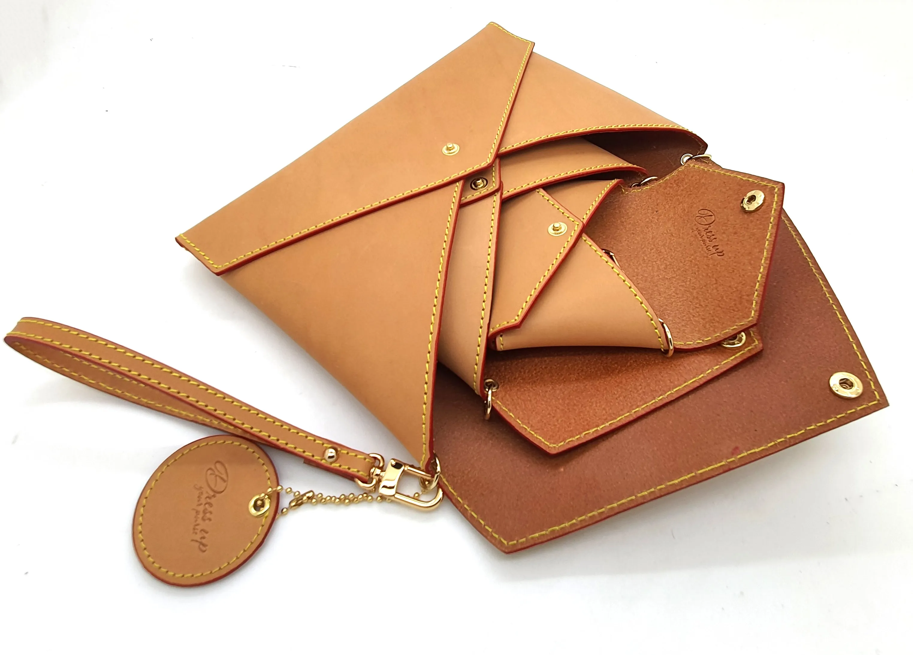 Honey Vachetta Leather - Envelope trio - Clutch Set