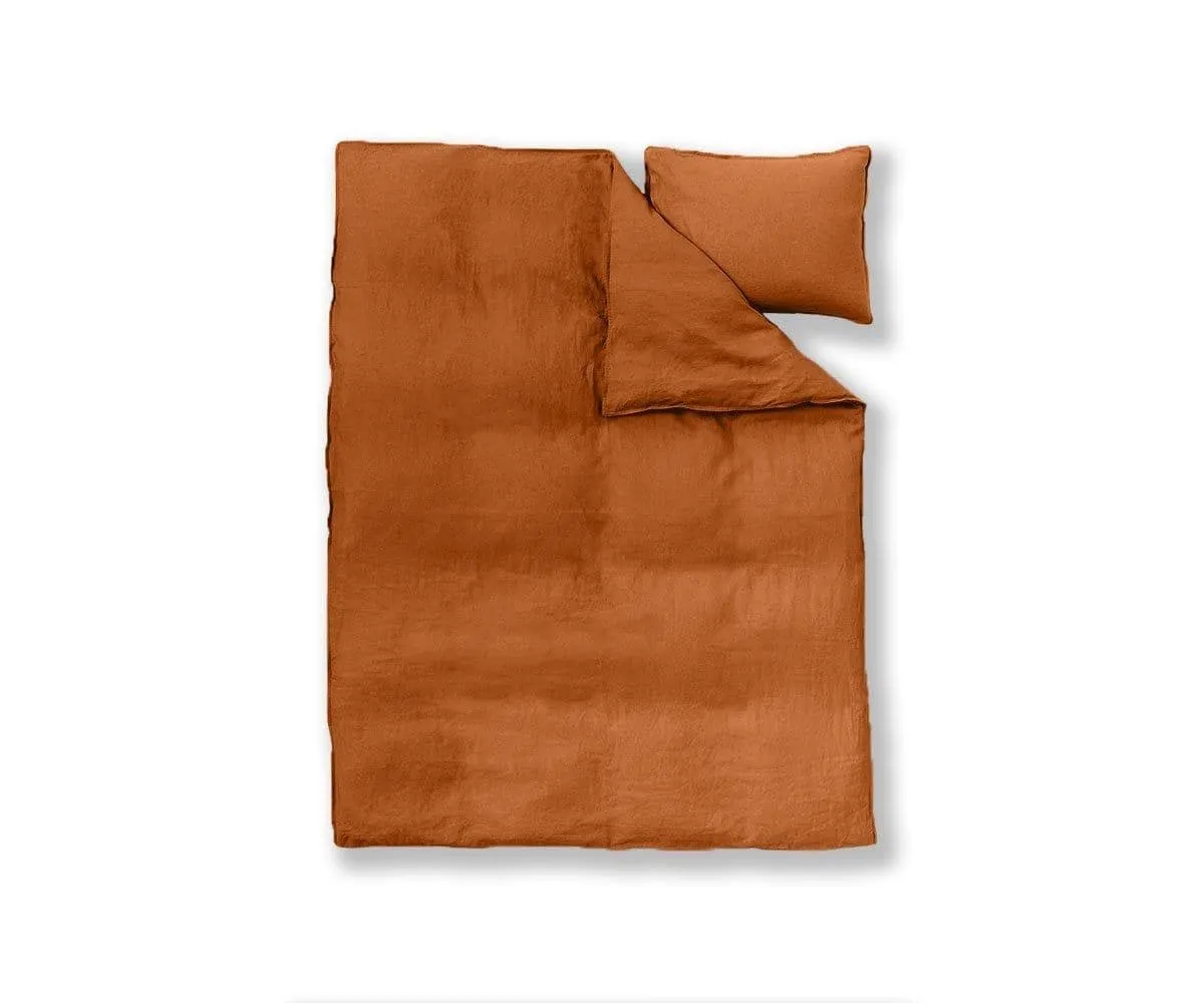 Laila Linen Duvet Cover   Shams Set - Rust