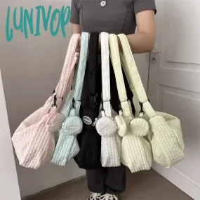 Lunivop Cloud Pleated Women Shoulder Bag Solid Color Cute Soft Lightweight Hobos Messenger Bag Casual Korean Fashion Girls Handbag