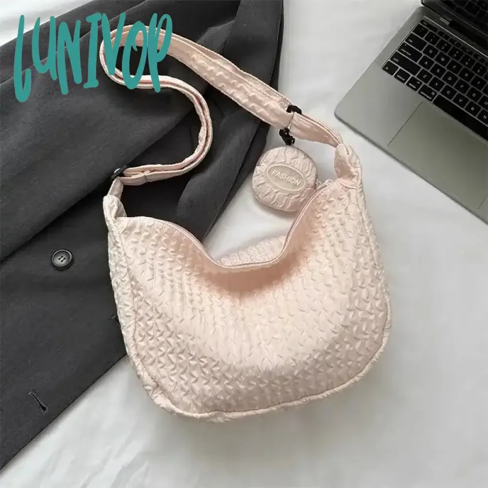 Lunivop Cloud Pleated Women Shoulder Bag Solid Color Cute Soft Lightweight Hobos Messenger Bag Casual Korean Fashion Girls Handbag