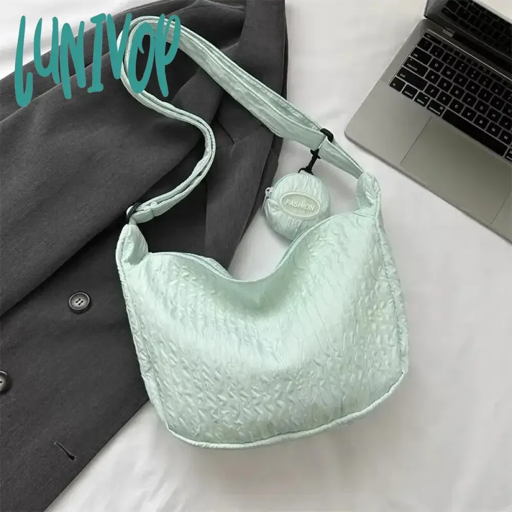 Lunivop Cloud Pleated Women Shoulder Bag Solid Color Cute Soft Lightweight Hobos Messenger Bag Casual Korean Fashion Girls Handbag