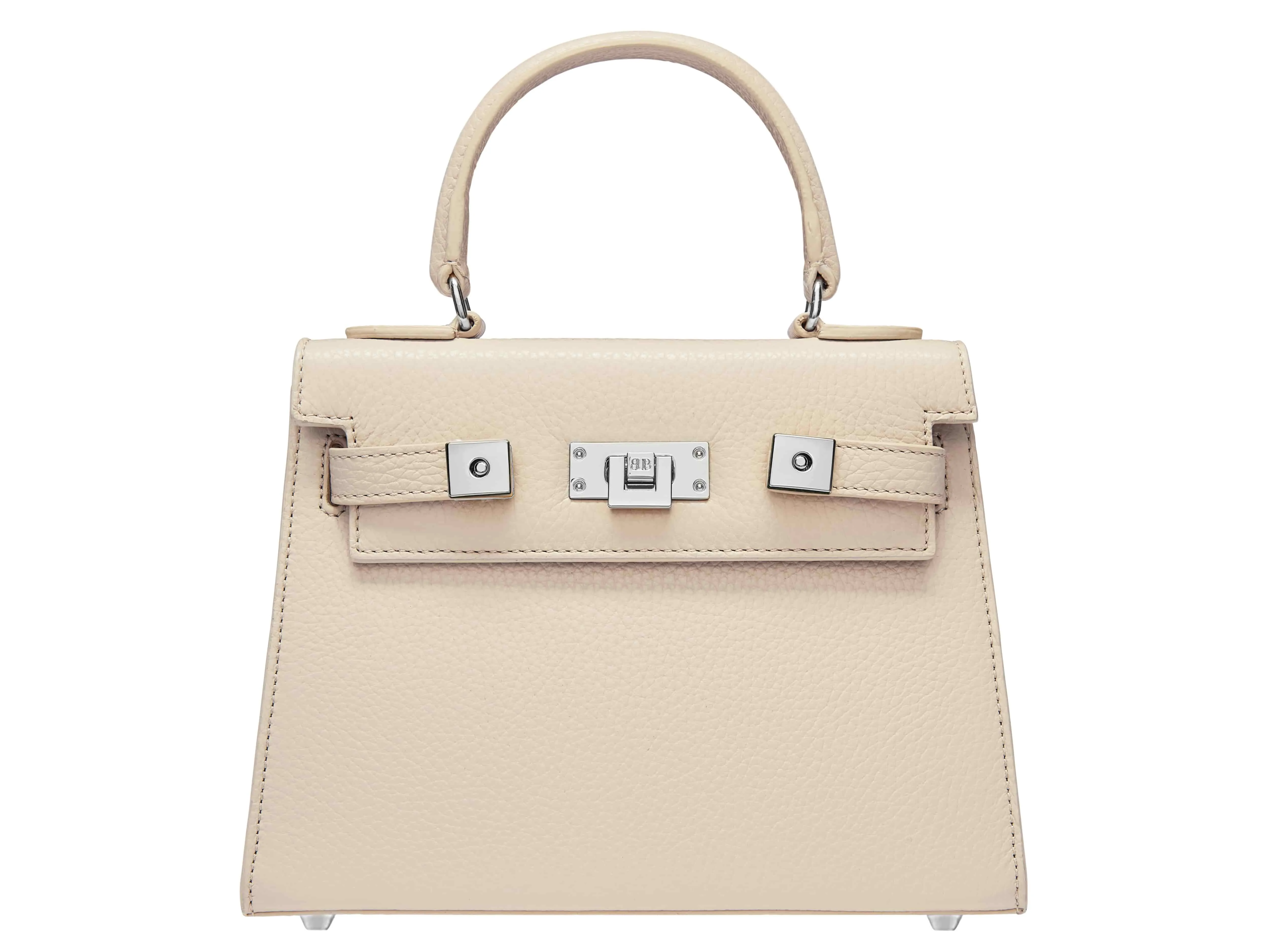 Maya Midi Caribou Soft Grainy Print Calf Leather Handbag - Beige/Silver