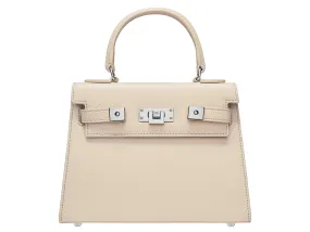 Maya Midi Caribou Soft Grainy Print Calf Leather Handbag - Beige/Silver