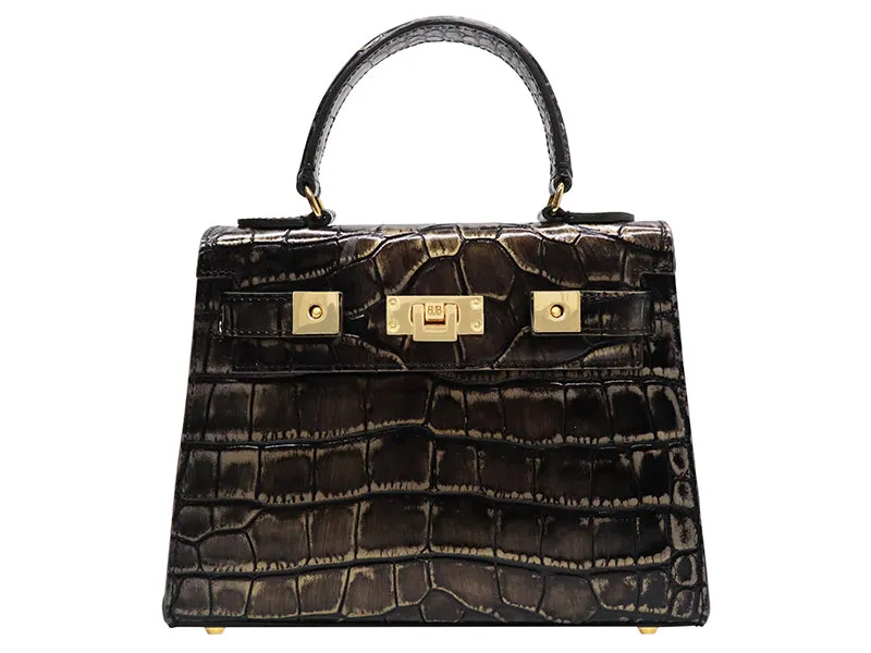 Maya Midi Orinoco 'Croc' Print Calf Leather Handbag - Aviator